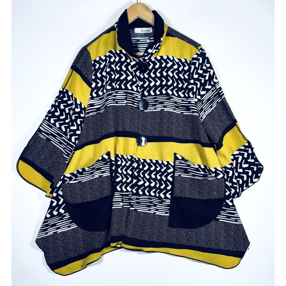 Moonlight Y and‎ S Jacket Large Black Yellow Abstract Art To Wear Oversized
